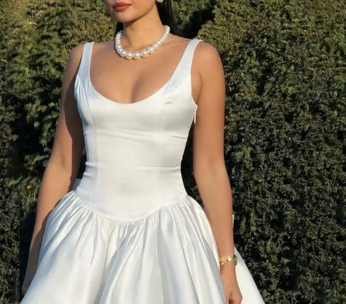 Satin Mini Dress for Women with Big Bow and Backless Design